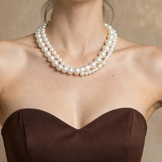 Elegant Double Layer Artificial Pearl Necklace for Women | Classic White Pearl Jewellery