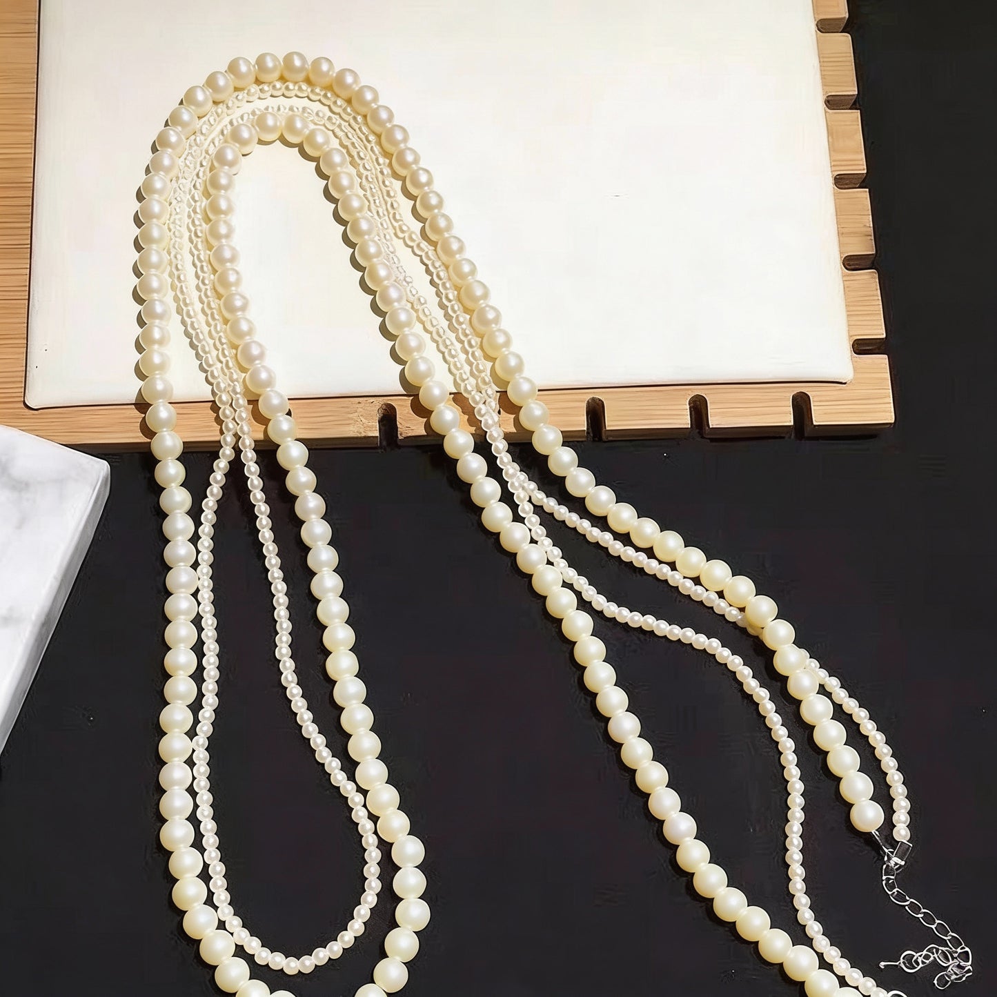 Long White Pearl Double Strand Necklace 120cm
