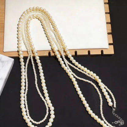 Long White Pearl Double Strand Necklace 120cm
