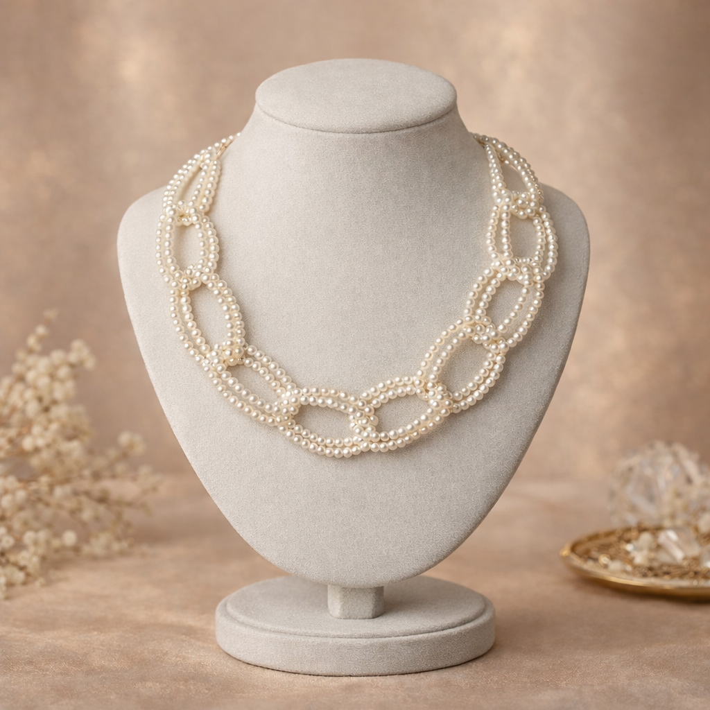 Multi-Strand Pearl Link Necklace - Layered Pearl Statement Jewelry for Women