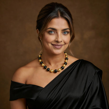Elegant Gold & Black Beaded Necklace