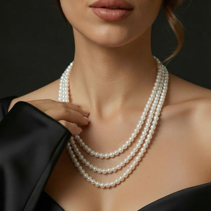 Triple Layer Artificial Pearl Necklace for Women