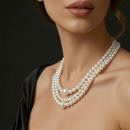 Triple Layer Artificial Pearl Necklace for Women | Elegant Classic Statement Pearl Jewellery