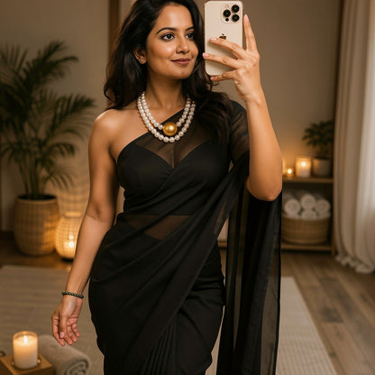 Golden Center Pearl Necklace with White Pearl Strand