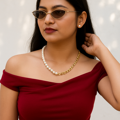 Half Pearl Half Chain Necklace