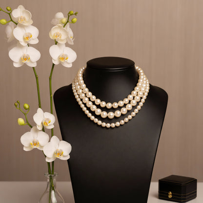 Statement Triple Layer Cream Pearl Necklace