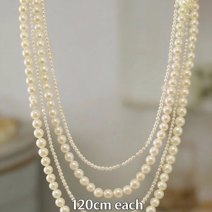 Long White Pearl Double Strand Necklace 120cm