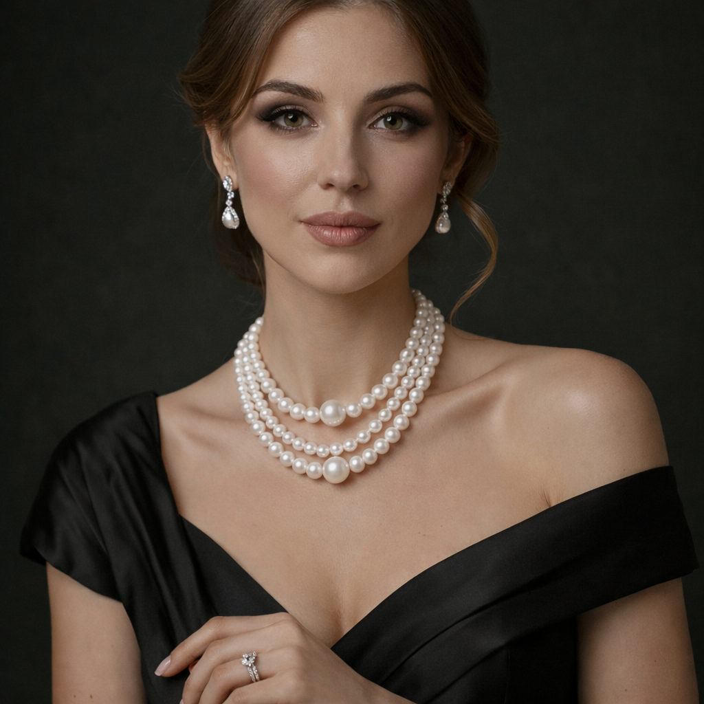 Classic Triple Strand Pearl Necklace