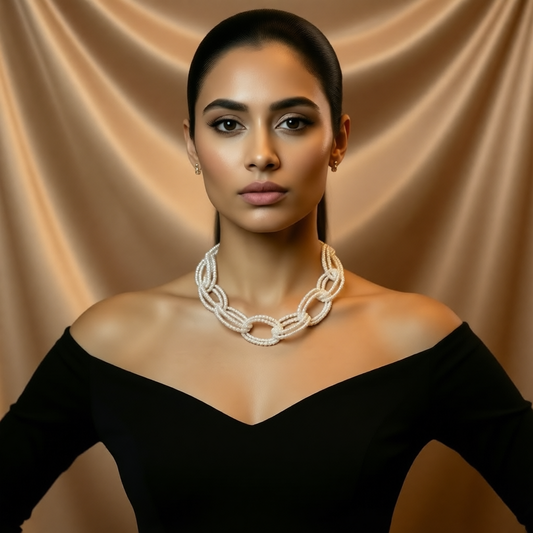 Multi-Strand Pearl Link Necklace - Layered Pearl Statement Jewelry for Women
