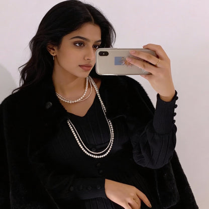Long White Pearl Double Strand Necklace 120cm