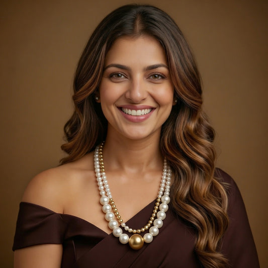 Luxury White Pearl & Gold Double Layer Necklace