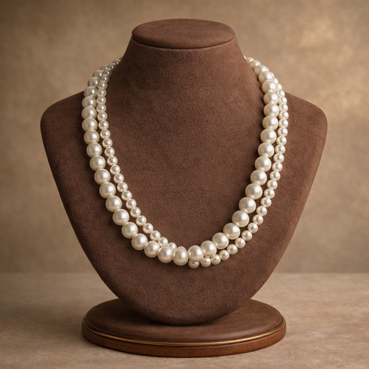 Elegant Double Layer Artificial Pearl Necklace for Women | Classic White Pearl Jewellery