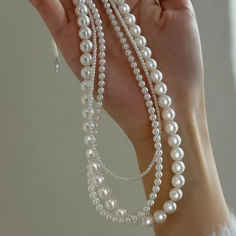 Classic Pearl Necklace, S925 Silver Minimalist Pearl Necklace, 3mm 4mm 6mm 8mm 10mm Pearl Necklace for Women Men,Bridesmaid Gift For Her