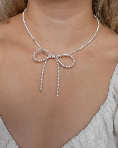 Pearl Bow Necklace – Dainty Feminine Charm