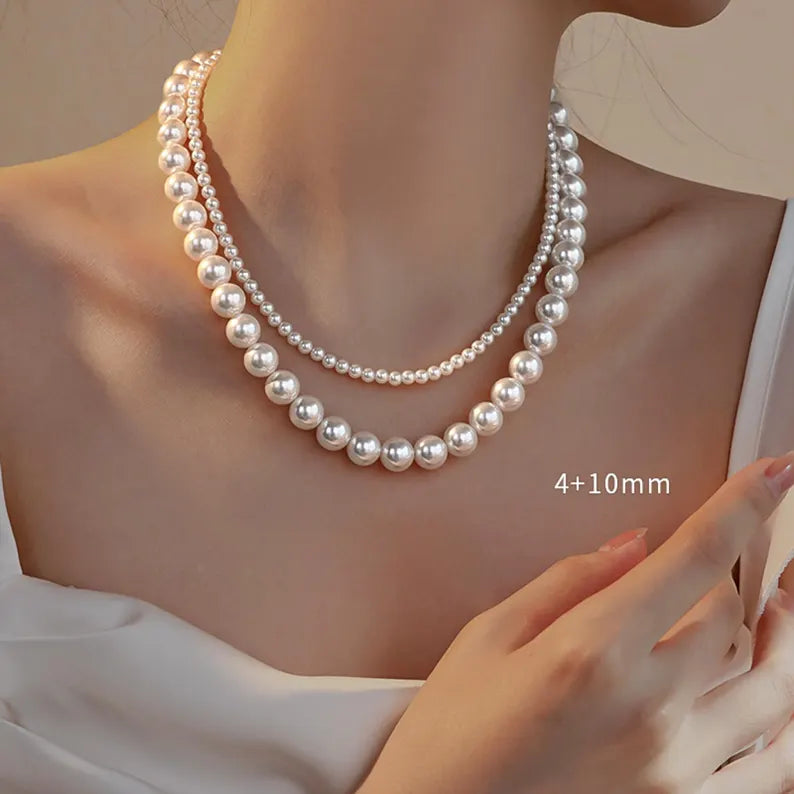Classic Pearl Necklace, S925 Silver Minimalist Pearl Necklace, 3mm 4mm 6mm 8mm 10mm Pearl Necklace for Women Men,Bridesmaid Gift For Her