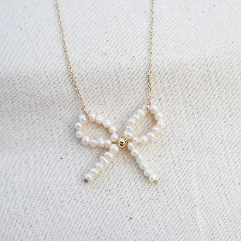 Gold Chain Pearl Bow Necklace – Elegant Feminine Accent