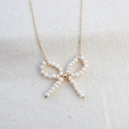 Gold Chain Pearl Bow Necklace – Elegant Feminine Accent