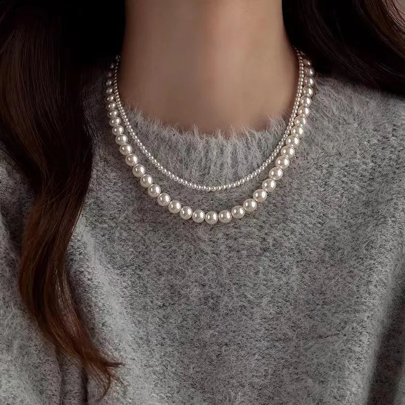Classic Pearl Necklace, S925 Silver Minimalist Pearl Necklace, 3mm 4mm 6mm 8mm 10mm Pearl Necklace for Women Men,Bridesmaid Gift For Her