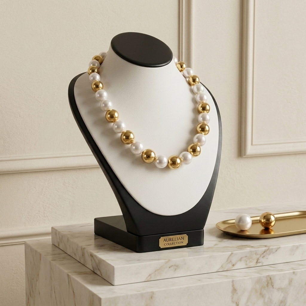 The Aurelia Statement Necklace – Gold & Pearl Choker