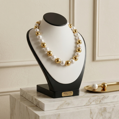 The Aurelia Statement Necklace – Gold & Pearl Choker