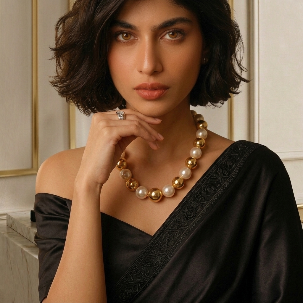 The Aurelia Statement Necklace – Gold & Pearl Choker