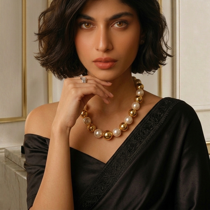 The Aurelia Statement Necklace – Gold & Pearl Choker