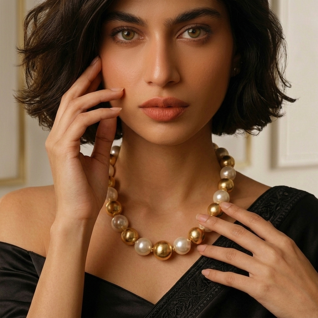 The Aurelia Statement Necklace – Gold & Pearl Choker
