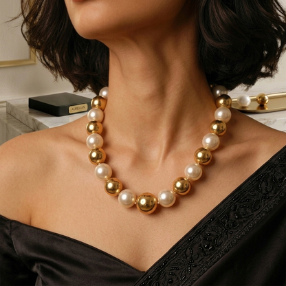 The Aurelia Statement Necklace – Gold & Pearl Choker