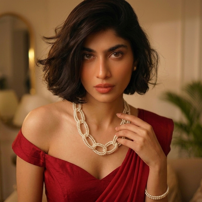 Multi-Strand Pearl Link Necklace - Layered Pearl Statement Jewelry for Women