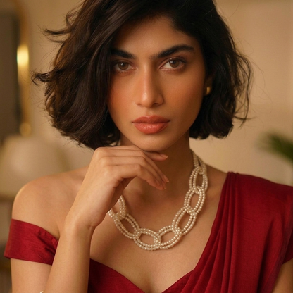 Multi-Strand Pearl Link Necklace - Layered Pearl Statement Jewelry for Women