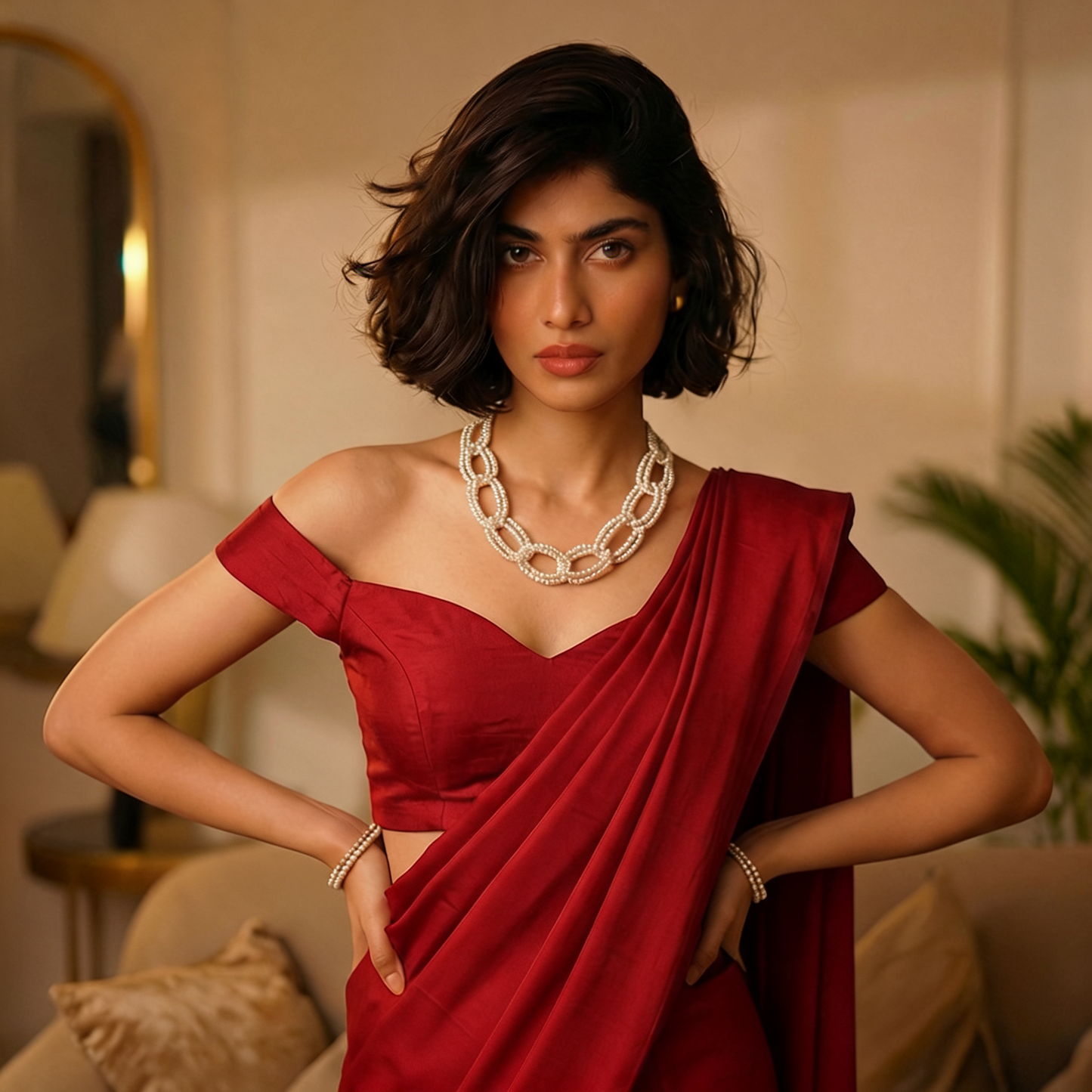 Multi-Strand Pearl Link Necklace - Layered Pearl Statement Jewelry for Women