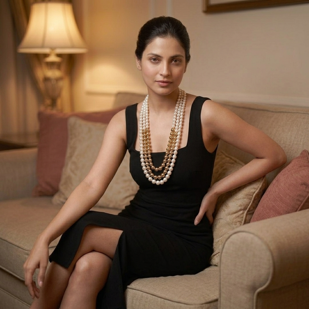"Aurelia" Layered Pearl & Gold Bead Necklace | 3-Strand Statement Piece