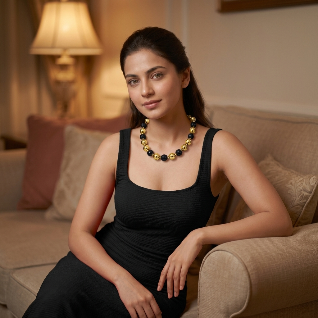 Chunky Black Gold Bead Necklace – Party & Evening Wear