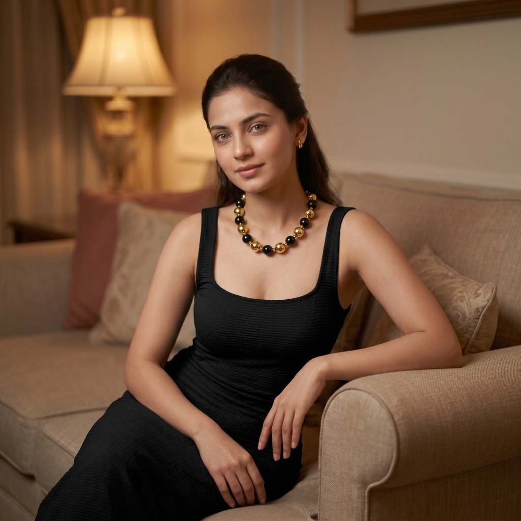 Chunky Black Gold Bead Necklace – Party & Evening Wear