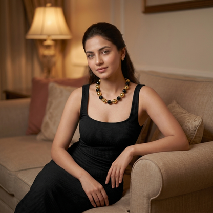 Chunky Black Gold Bead Necklace – Party & Evening Wear