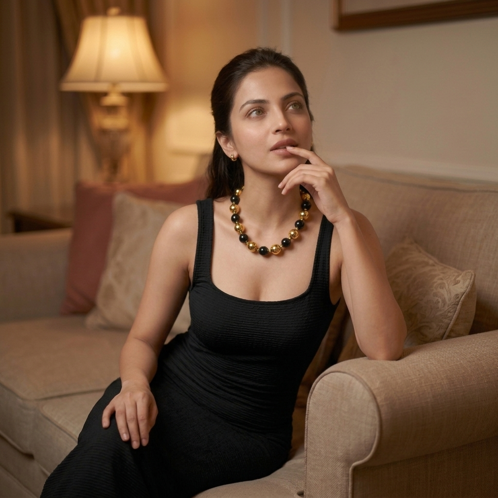 Chunky Black Gold Bead Necklace – Party & Evening Wear