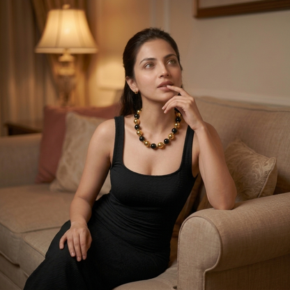 Chunky Black Gold Bead Necklace – Party & Evening Wear