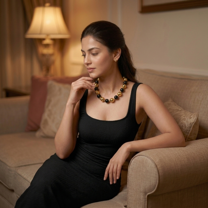 Chunky Black Gold Bead Necklace – Party & Evening Wear