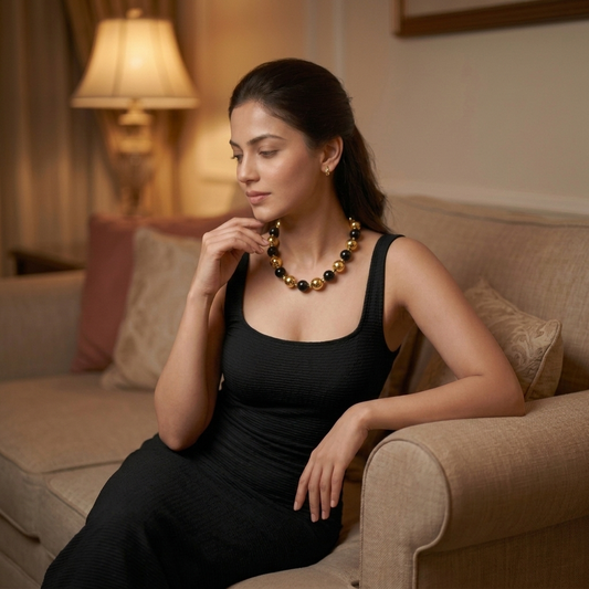 Chunky Black Gold Bead Necklace – Party & Evening Wear