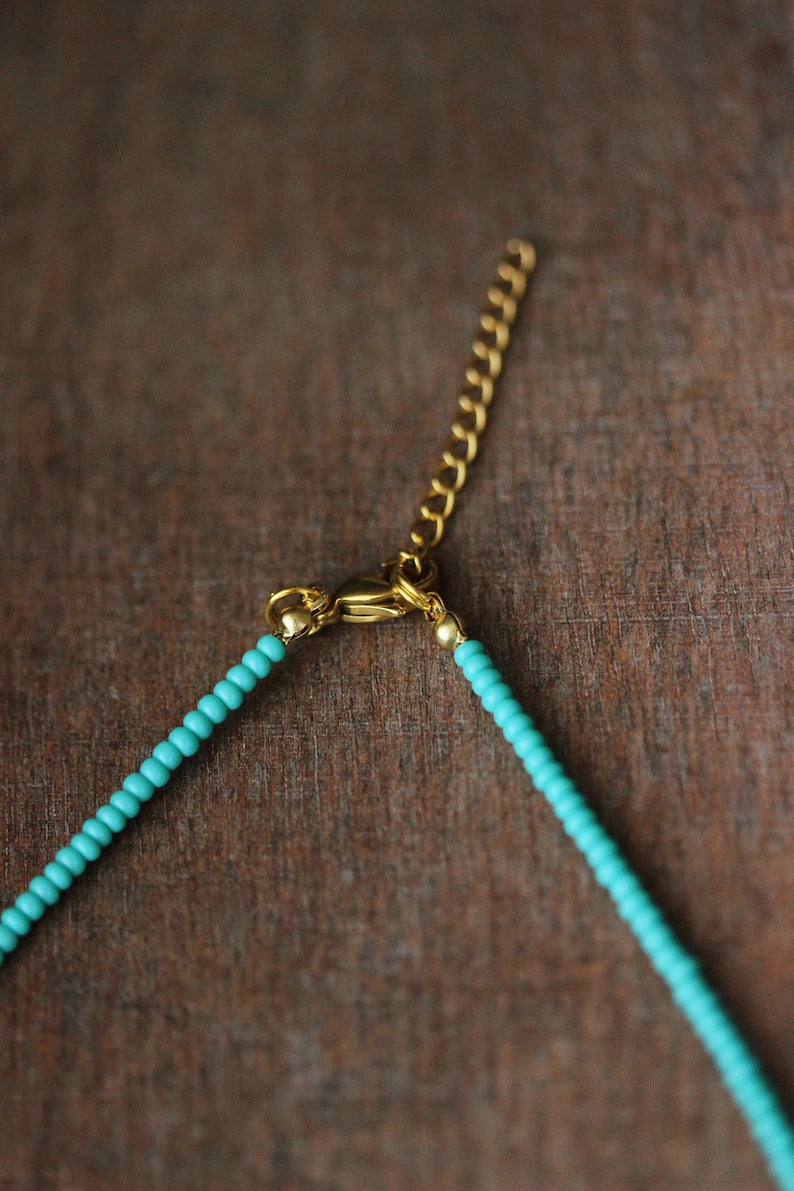 Turquoise Gold Seed Beads Choker