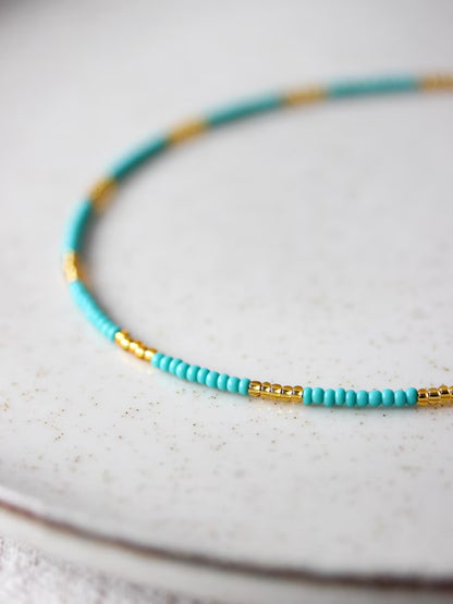 Turquoise Gold Seed Beads Choker