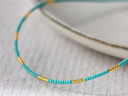 Turquoise Gold Seed Beads Choker