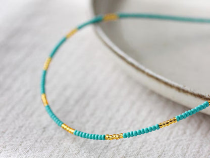 Turquoise Gold Seed Beads Choker