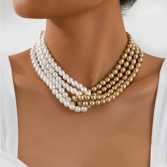 Vintage French Multi-Layer Beaded Choker Necklace