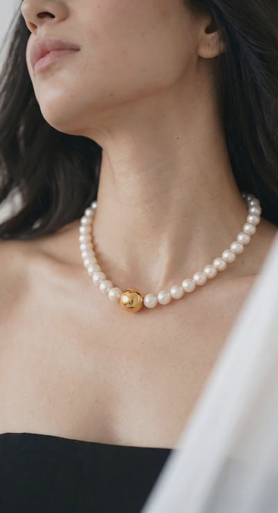 Classic Pearl Necklace with Gold Center Bead