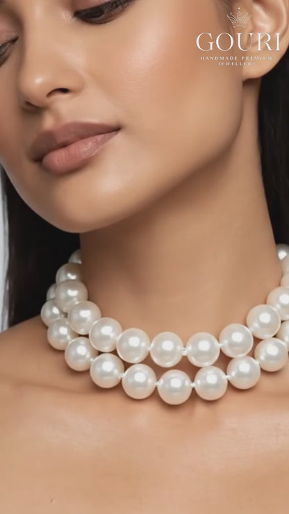 Statement Pearl Necklace with Center Mini Pearl – Handmade Beauty (Without earring)