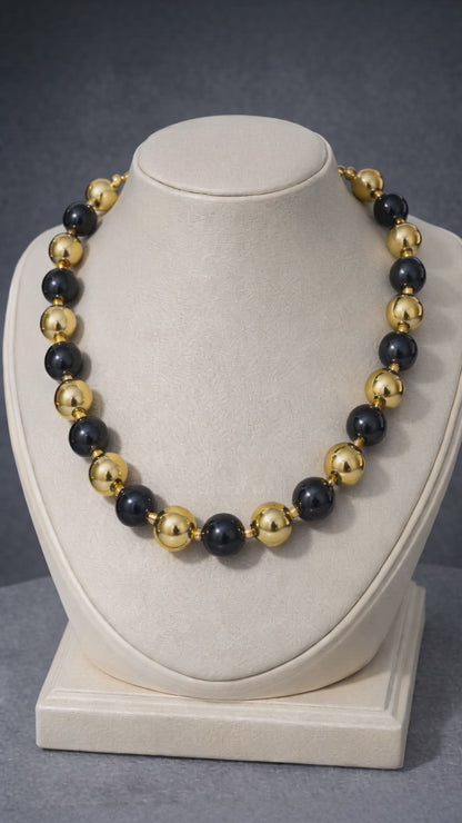 Chunky Black Gold Bead Necklace – Party & Evening Wear