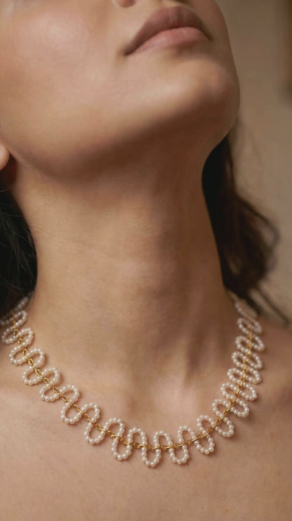 Golden Loop Pearl Strand Necklace