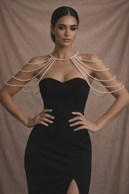 Luxury Pearl Shoulder Drape Necklace - Bridal Multi-Layer Body Jewelry with Cascading Pearls