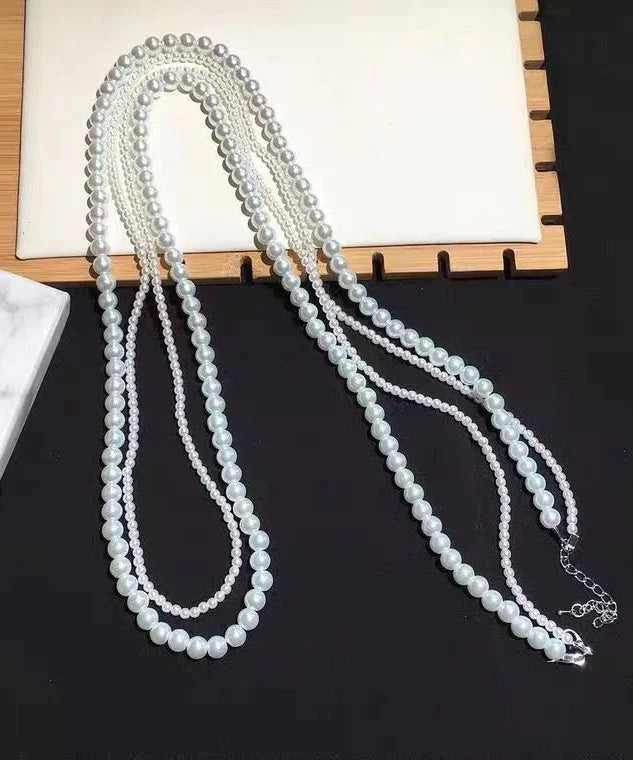 120cm Long White Pearl Double Strand Necklace – Versatile Layered Elegance